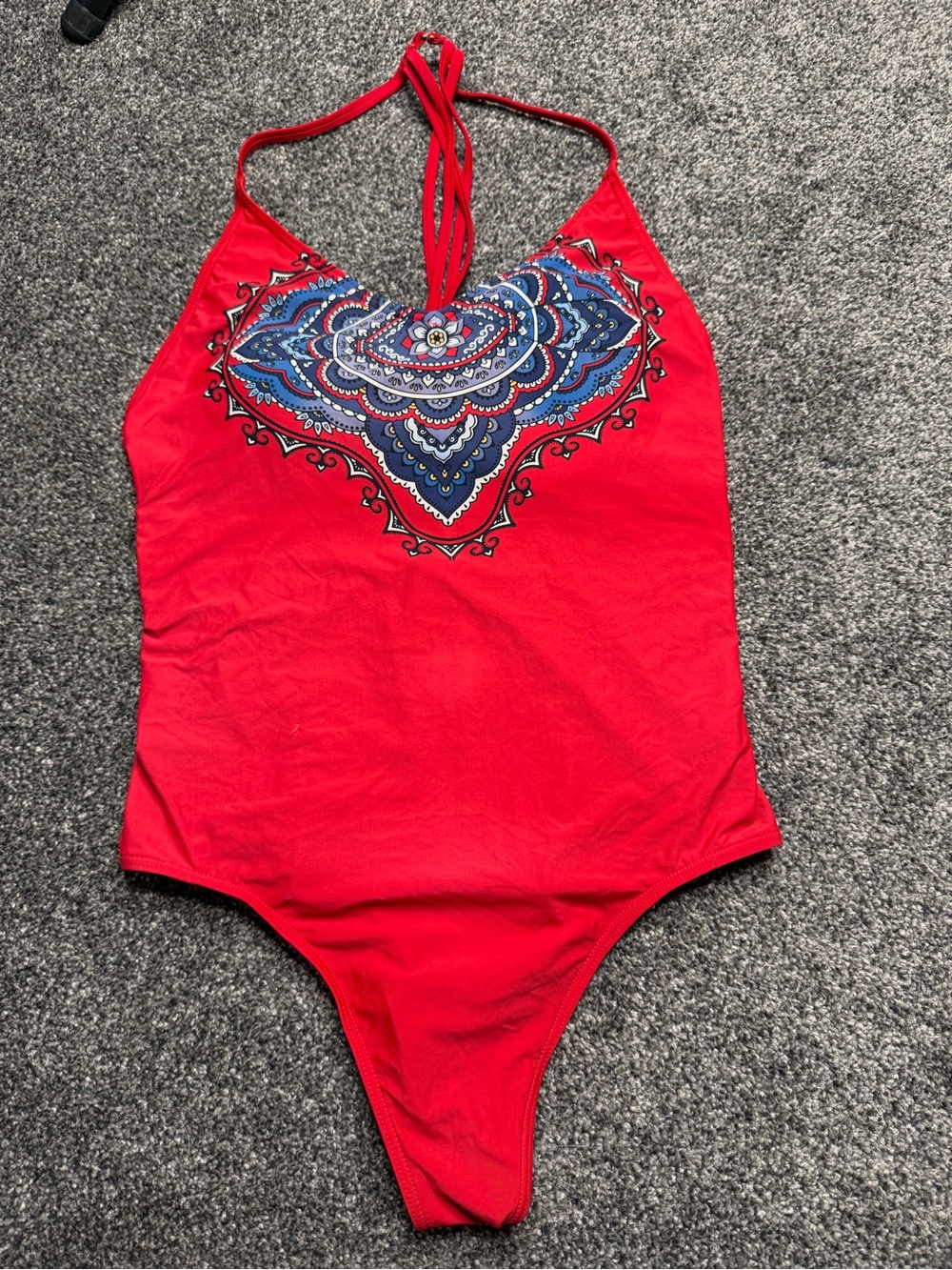 Aqua Rose by La Vie en Rose Red Mandala Halter One Piece Swimsuit Size Large - Picture 4 of 8
